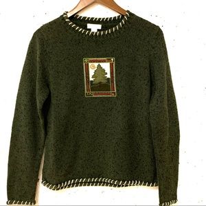Dark Green Sweater with Tree Christopher & Banks